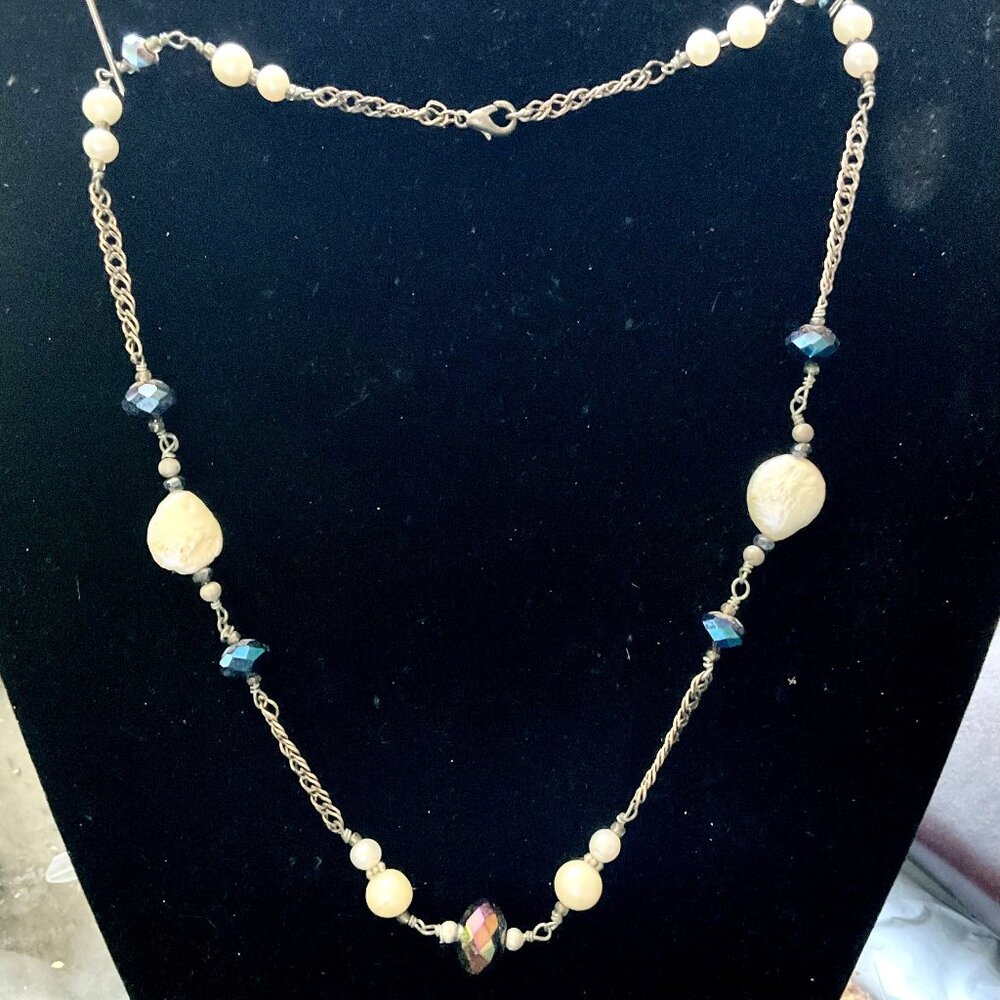 16” genuine freshwater pearl/Sterling silver, genuine freshwater pearl necklace